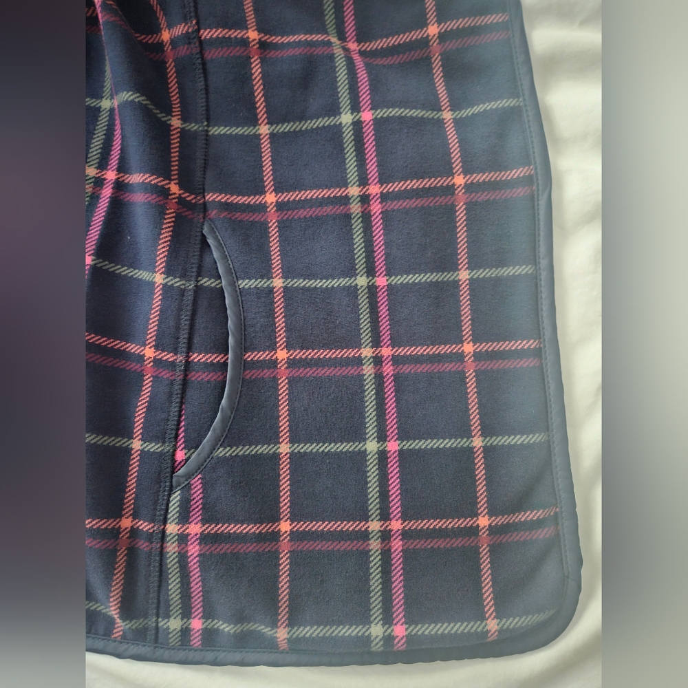 TALBOTS Pink & Green Tattersall Plaid Navy Fleece Field Jacket | SZ L - Picture 12 of 16